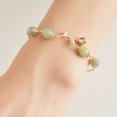 Buddha Stones 14K Gold Plated Hetian Jade Golden Rose Flower Luck Chain Bracelet Bracelet BS 10