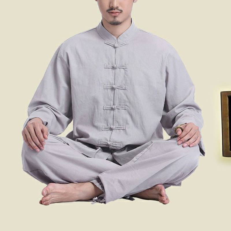 Buddha Stones Chinese Frog Button Design Meditation Prayer Cotton Linen Spiritual Zen Practice Yoga Clothing Men's Set - image 3