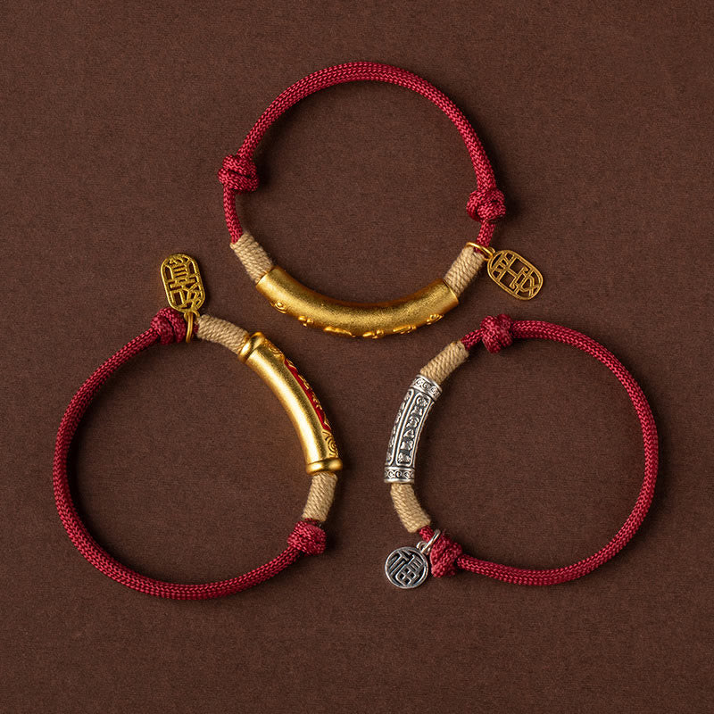 Buddha Stones 999 Sterling Silver Tibet Handmade Om Mani Padme Hum Fu Character TopRank Character Luck Braided Bracelet - image 1