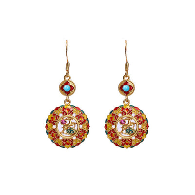 Buddha Stones 24K Gold Plated Dunhuang Color Elk Copper Balance Drop Earrings Earrings BS 4