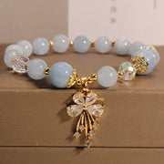 Foviel Aquamarine Pink Crystal Healing Zircon Butterfly Charm Bracelet
