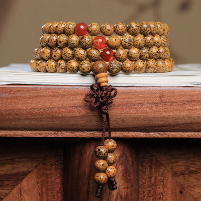 Buddha Stones 108 Mala Beads Bodhi Seed Red Agate Auspiciousness Bracelet Mala Bracelet BS Bodhi Seed(Auspiciousness♥Luck)
