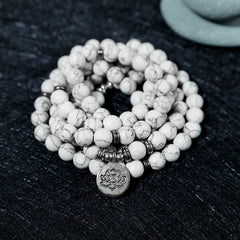 Buddha Stones White Turquoise Lotus Mala Healing Bracelet Mala Bracelet BS 1