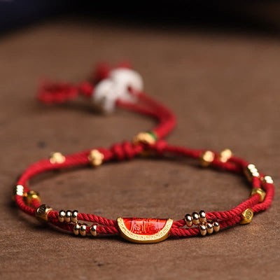 Buddha Stones Handmade Cinnabar Dumplings Design Luck Braided Red Rope Bracelet Bracelet BS 15-20cm