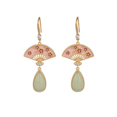 Buddha Stones Natural Green Aventurine Fan Pattern Luck Drop Earrings Earrings BS 9