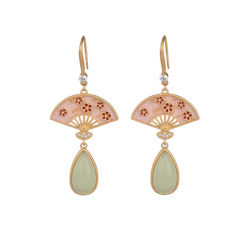 Buddha Stones Natural Green Aventurine Fan Pattern Luck Drop Earrings Earrings BS 9