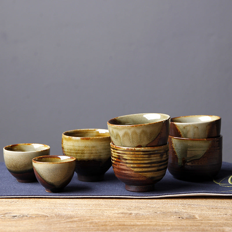 Buddha Stones Vintage Brown Beige Kiln Change Ceramic Teacup Kung Fu Tea Cup Bowl Cup BS main