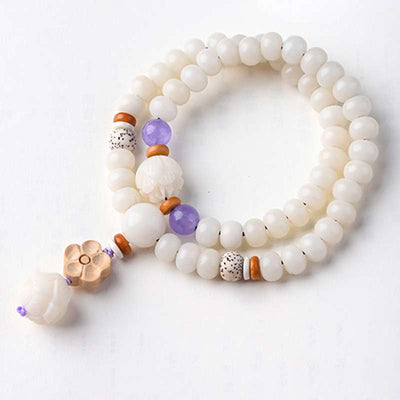 Bracelet de bénédiction lotus Bodhi en jade blanc tibétain Foviel