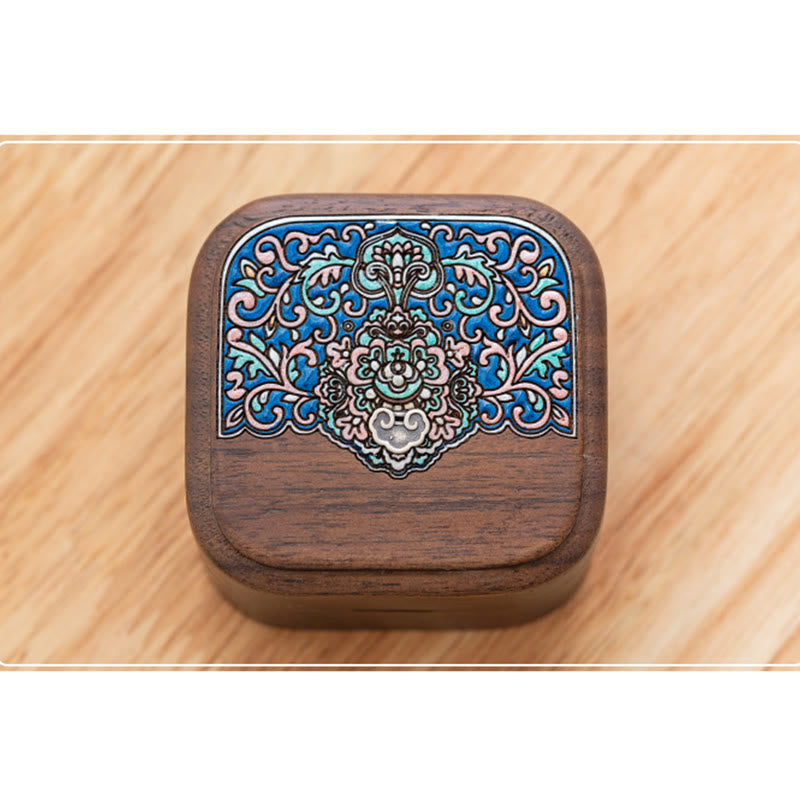 Buddha Stones Retro Handmade Black Walnut Wood Ring Jewelry Storage Box Leaf Wooden Gift Box Jewelry Storage Box BS 8