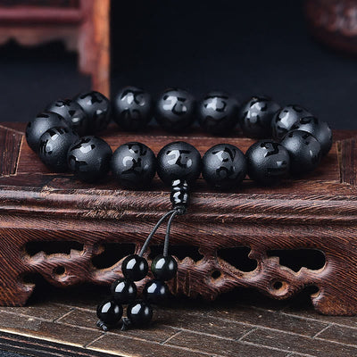 Foviel Tibet Weiß Kristall Schwarz Onyx Om Mani Padme Hum-Meditation Armband