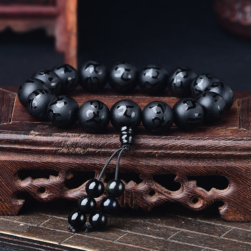 Foviel Tibet Weiß Kristall Schwarz Onyx Om Mani Padme Hum-Meditation Armband