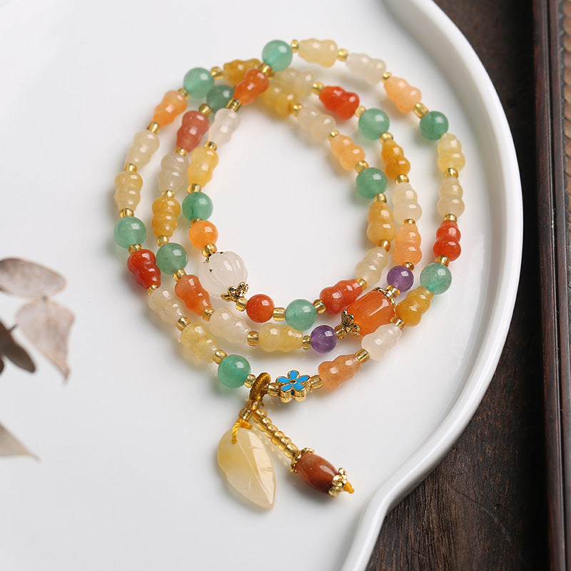 Buddha Stones Golden Silk Jade Gourd Wealth Bracelet Bracelet BS Golden Silk Jade