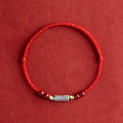 Buddha Stones 925 Sterling Silver Koi Fish Cinnabar Bead Wealth Handcrafted Braided Bracelet Anklet Bracelet Anklet BS Anklet(Circumference 17-30cm) Red Rope