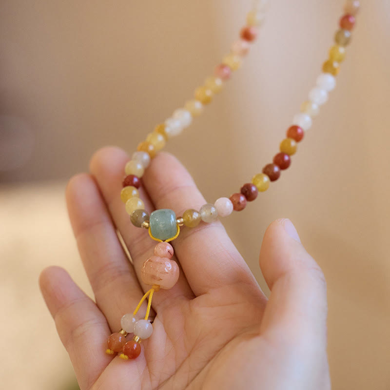 Buddha Stones Natural Golden Silk Jade Pumpkin Charm Wealth Luck Triple Wrap Bracelet Bracelet BS 3