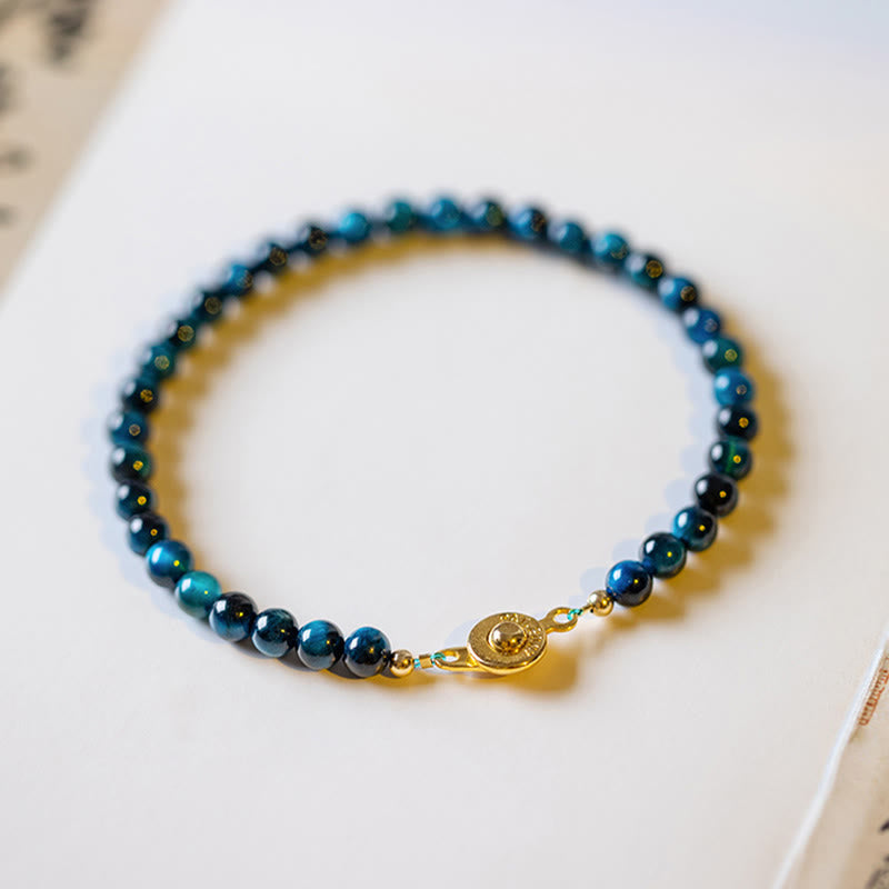 Foviel Natural Blue Tiger Eye Stone Protection Chain Bracelet