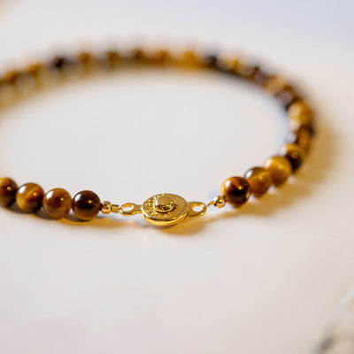Foviel 14K Gold Plated Natural Tiger Eye Stone Courage Protection Bracelet