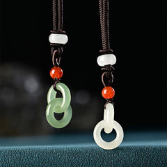 Buddha Stones Natural Hetian Cyan Jade White Jade Double Peace Buckle Success Necklace Pendant Necklaces & Pendants BS Hetian Cyan Jade&Hetian White Jade