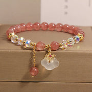 Bracelet de guérison Foviel en quartz fraise naturel et agate blanche, motif nuage porte-bonheur