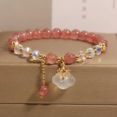 Buddha Stones Natural Strawberry Quartz Crystal White Agate Auspicious Cloud Healing Bracelet Bracelet BS Strawberry Quartz(Wrist Circumference 14-16cm)