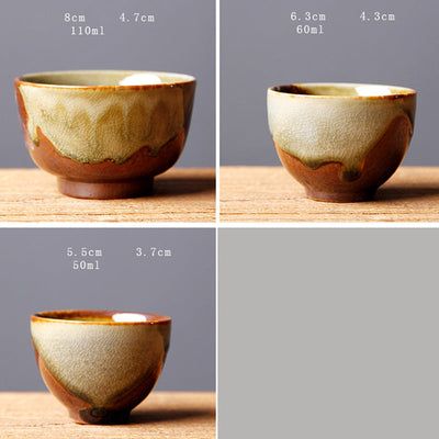 Buddha Stones Vintage Brown Beige Kiln Change Ceramic Teacup Kung Fu Tea Cup Bowl Cup BS 18