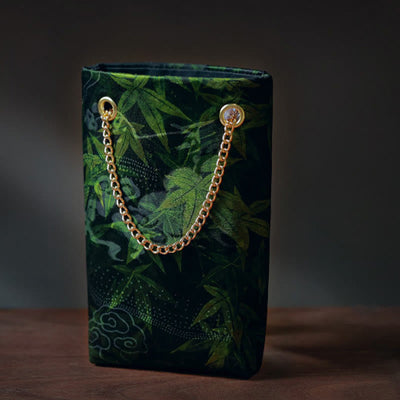 Buddha Stones Small Maple Leaf Persimmon Metal Chain Crossbody Bag Shoulder Bag Cellphone Bag Handbags BS 1