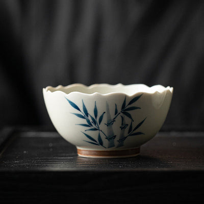 Buddha Stones Small Blue Bamboo Leaves Ceramic Teacup Kung Fu Tea Cup Bowl Cup BS 1