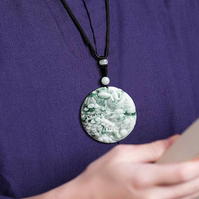 Buddha Stones Mountain Landscape Jade Abundance String Necklace Necklaces & Pendants BS 4
