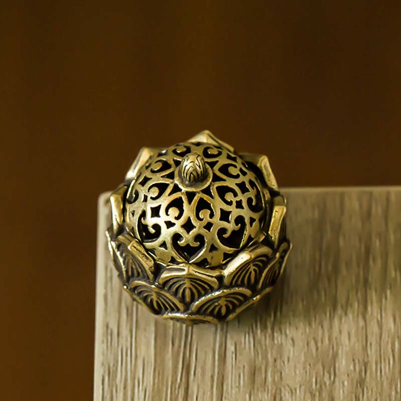 Buddha Stones Tibetan Mini Lotus Pattern Meditation Copper Incense Burner Incense Burner BS 5