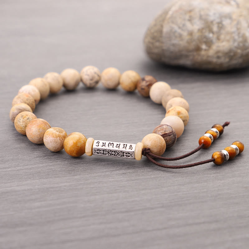 Buddha Stones Weathered Stone Om Mani Padme Hum Strengthen Bracelet Bracelet BS 6