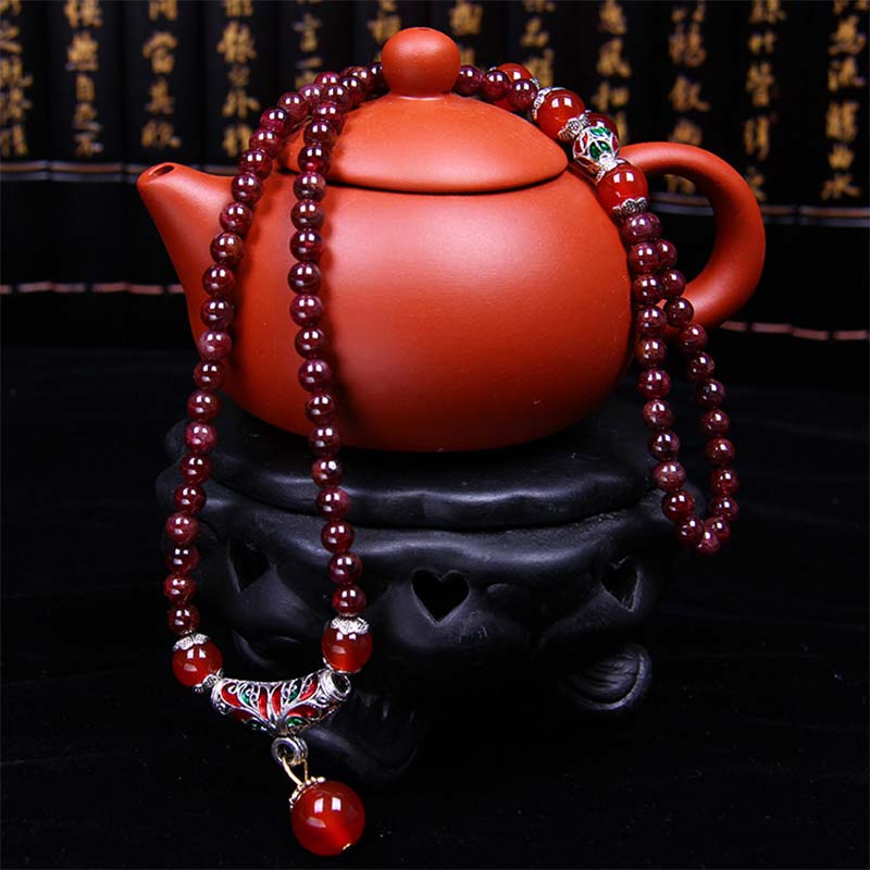 Buddha Stones Natural Garnet Red Agate Blessing Healing Bracelet Necklace Pendant Bracelet Necklaces & Pendants BS 3