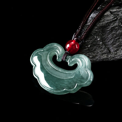 Pendentif collier porte-bonheur Foviel en jade vert naturel, motif cadenas chinois