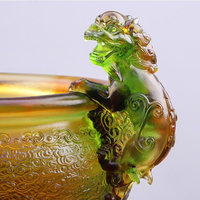 Buddha Stones Handmade Liuli Crystal PiXiu Treasure Bowl Art Piece Home Decoration Decorations BS 5