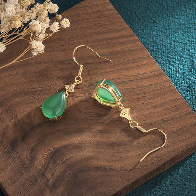 Buddha Stones Cyan Jade Luck Drop Earrings Earrings BS 1
