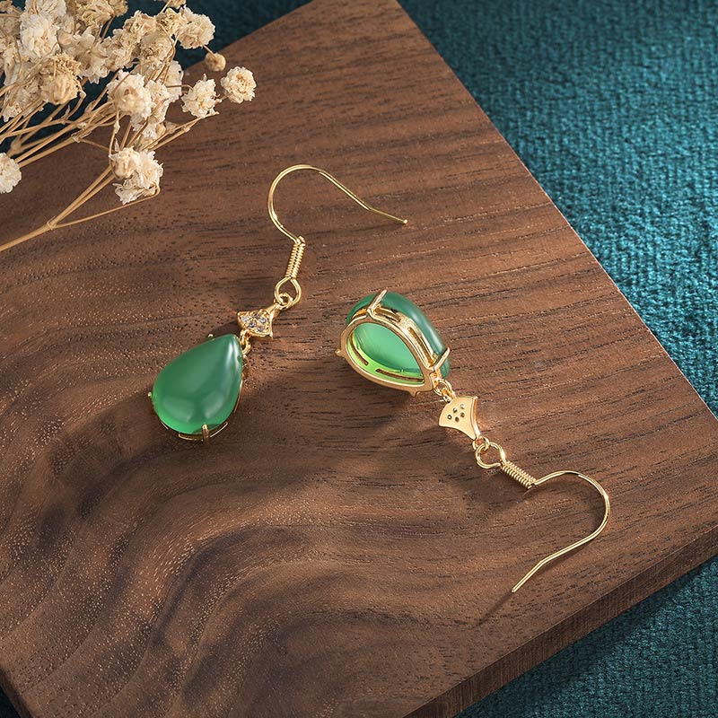 Buddha Stones Cyan Jade Luck Drop Earrings Earrings BS 1