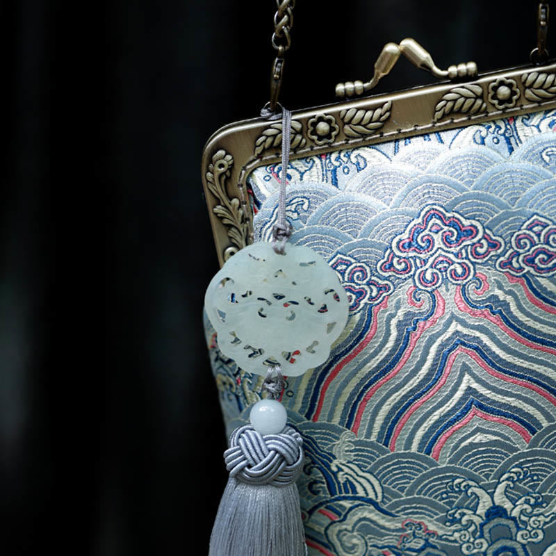 Buddha Stones Small Blue Ocean Waves Metal Chain Crossbody Bag Shoulder Bag Cellphone Bag Crossbody Bag BS 7