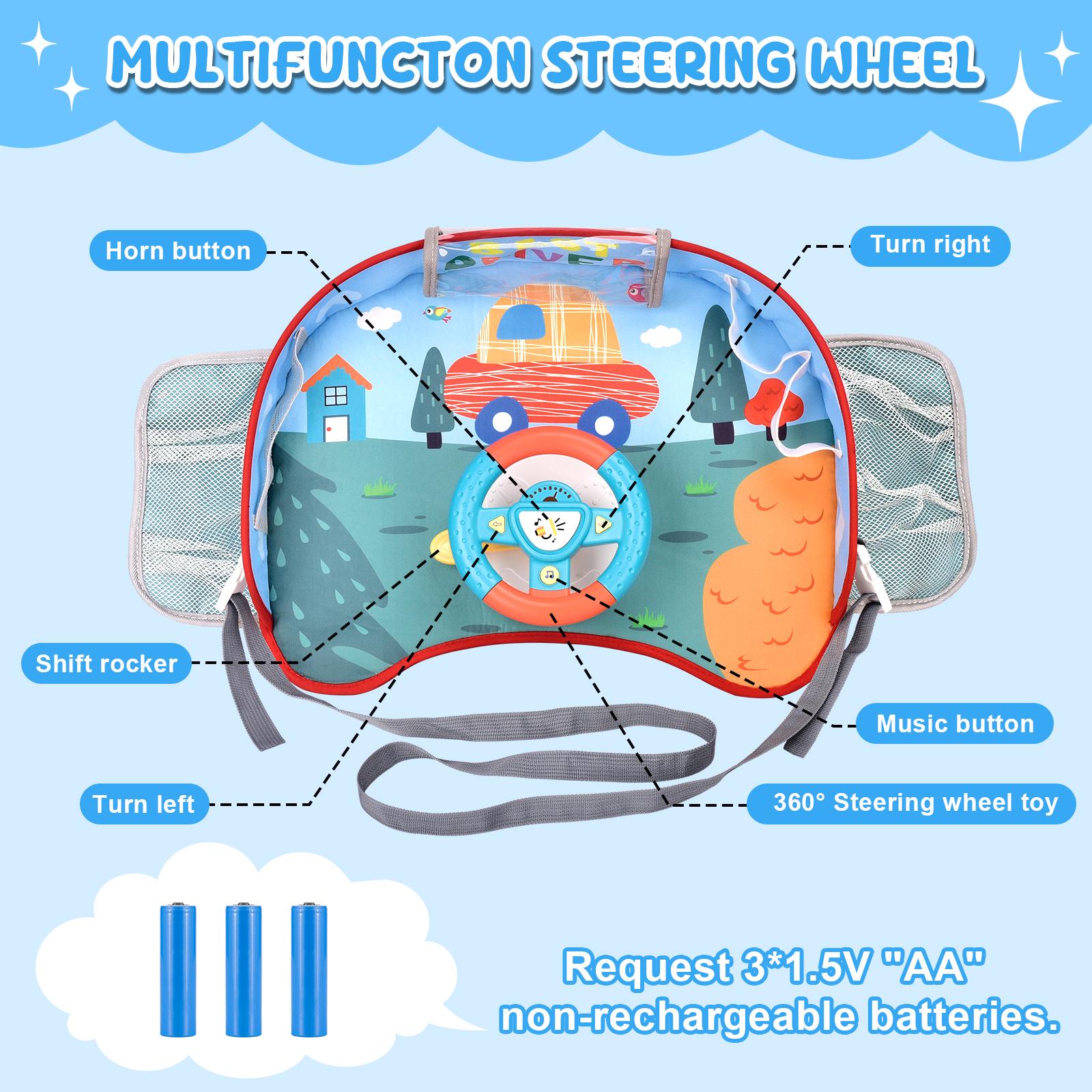 Volant Jouet pour Enfants avec Lumières et Musique, Jeu de Simulation de Conduite Interactif pour Tout-Petits, Divertissement de Voyage avec Klaxon et Levier de Vitesse, Cadeau Amusant pour Garçons et Filles