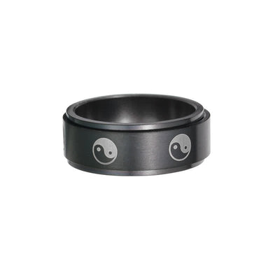 Buddha Stones Yin Yang Titanium Steel Balance Rotatable Ring Ring BS Black US13