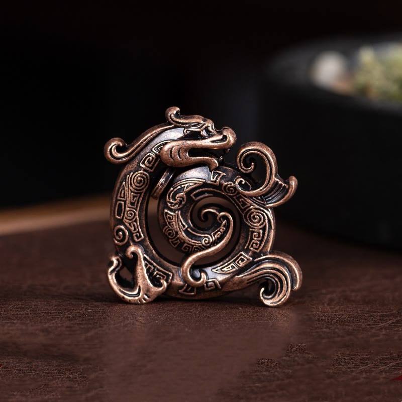 Buddha Stones Mini Auspicious Dragon Pattern Meditation Zinc Alloy Small Incense Stick Burner Incense Burner BS Dark Red Dragon 4*3.7cm