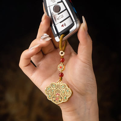 Buddha Stones Lock of Good Wishes Fu Character Luck Blessing Key Chain Key Chain BS 9