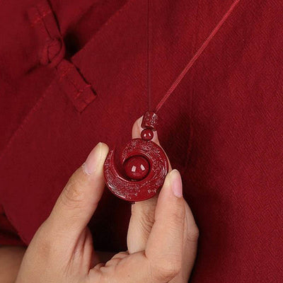 Buddha Stones One's Luck Improves Design Patern Natural Cinnabar Concentration Necklace Pendant Necklaces & Pendants BS 4