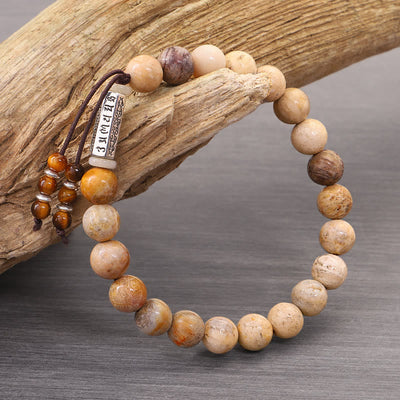 Buddha Stones Weathered Stone Om Mani Padme Hum Strengthen Bracelet Bracelet BS Weathered Stone