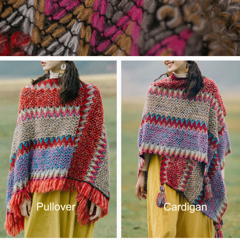 Buddha Stones Tibetan Shawl Knitting Warm Cloak Tibetan Tassel Scarf Tibetan Shawl BS 15