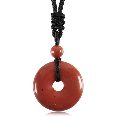 Buddha Stones Lucky Coin Pendant Healing Crystal Gemstone Necklace Necklaces & Pendants BS Red Stone