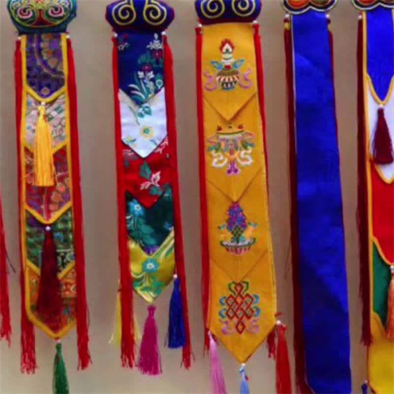 Buddha Stones Lotus Flower Eight Auspicious Symbols Meditation Enlightenment Colorful Tassels Wall Art Wall Art BS 1