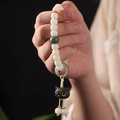 Buddha Stones Natural Bodhi Seed African Blackwood Lovely Cat Charm Peace Harmony Bracelet Bracelet BS 2