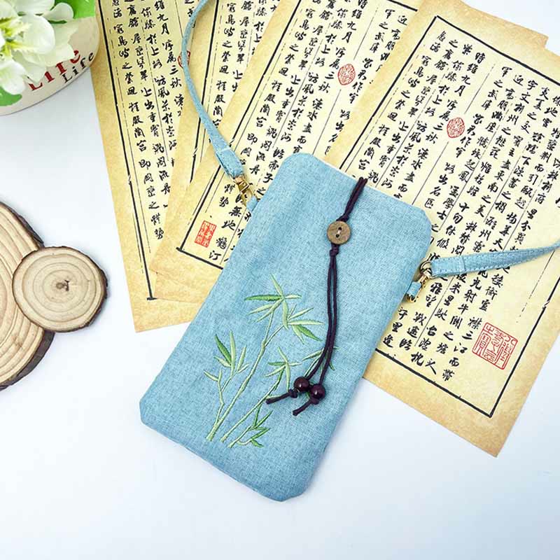 Buddha Stones Small Embroidered Flowers Crossbody Bag Shoulder Bag Cellphone Bag 11*20cm Crossbody Bag BS 27