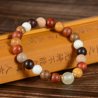 Buddha Stones Multicolored Green Sandalwood Ebony Wood Red Sandalwood Peace Bracelet Bracelet BS Colorful Wood Beads 8mm*22 Beads& One Luminous Bead
