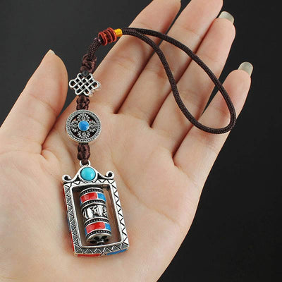 Buddha Stones Six True Words Prayer Wheel Rotation Knot Blessing Keychain Decoration Decorations BS 3