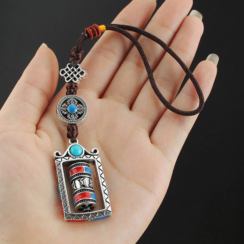 Buddha Stones Six True Words Prayer Wheel Rotation Knot Blessing Keychain Decoration Decorations BS 3
