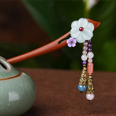 Buddha Stones Red Sandalwood Amethyst Aventurine Protection Hairpin Decoration Hairpin BS 1